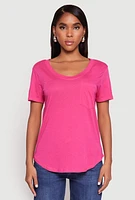 Womens Scoop Neck Pocket T Shirt, Pink,