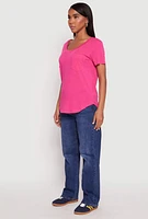 Womens Scoop Neck Pocket T Shirt, Pink,