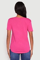 Womens Scoop Neck Pocket T Shirt, Pink,