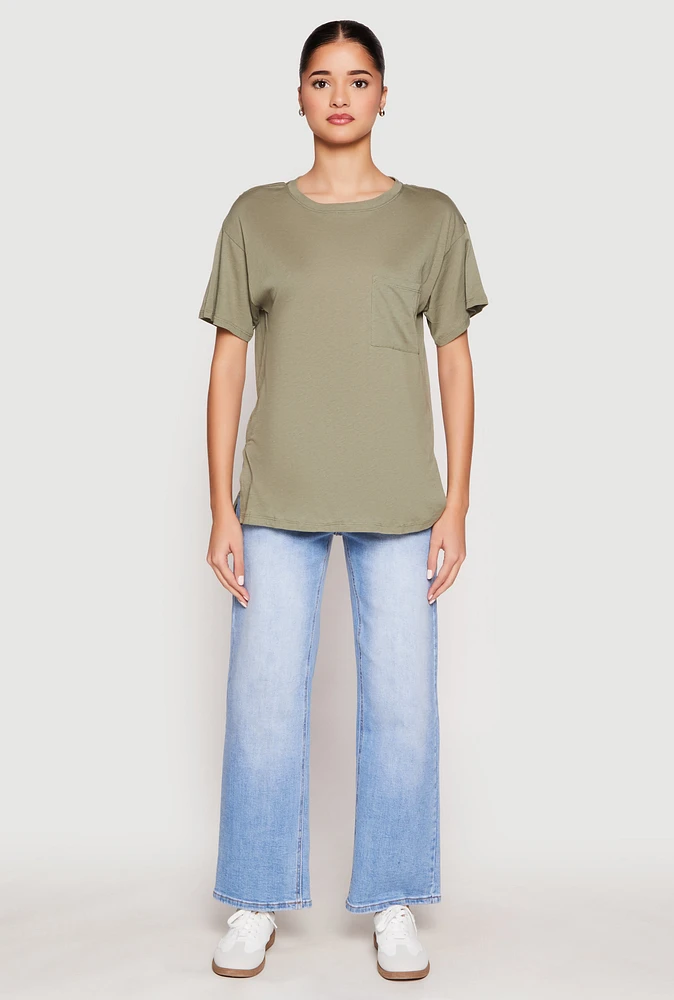 Womens Side Slit Pocket T Shirt, Green, Size L