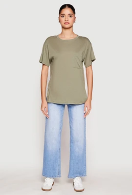 Womens Side Slit Pocket T Shirt, Green, Size L