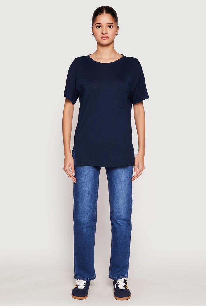 Womens Side Slit Pocket T Shirt, Blue, Size M