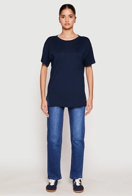 Womens Side Slit Pocket T Shirt, Blue, Size M