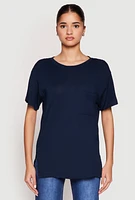 Womens Side Slit Pocket T Shirt, Blue, Size M