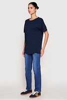 Womens Side Slit Pocket T Shirt, Blue, Size M