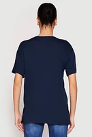 Womens Side Slit Pocket T Shirt, Blue, Size M