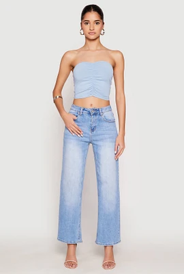 Womens Ruched Front Tube Top, Blue, Size L