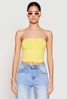 Womens Ruched Front Tube Top, Yellow, Size M