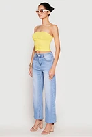 Womens Ruched Front Tube Top, Yellow, Size M