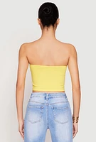 Womens Ruched Front Tube Top, Yellow, Size M