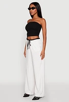 Womens Side Ruched Cropped Tube Top,