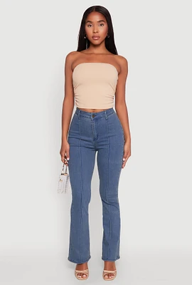 Womens Side Ruched Cropped Tube Top,