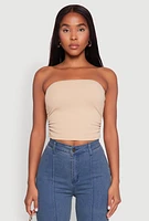 Womens Side Ruched Cropped Tube Top, Beige, Size L