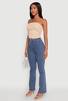 Womens Side Ruched Cropped Tube Top, Beige, Size L