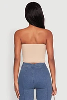 Womens Side Ruched Cropped Tube Top, Beige, Size L