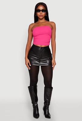 Womens Side Ruched Cropped Tube Top, Pink, Size L