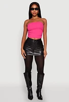 Womens Side Ruched Cropped Tube Top, Pink, Size L