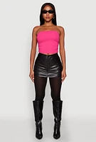 Womens Side Ruched Cropped Tube Top, Pink, Size L