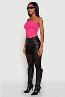 Womens Side Ruched Cropped Tube Top, Pink, Size L