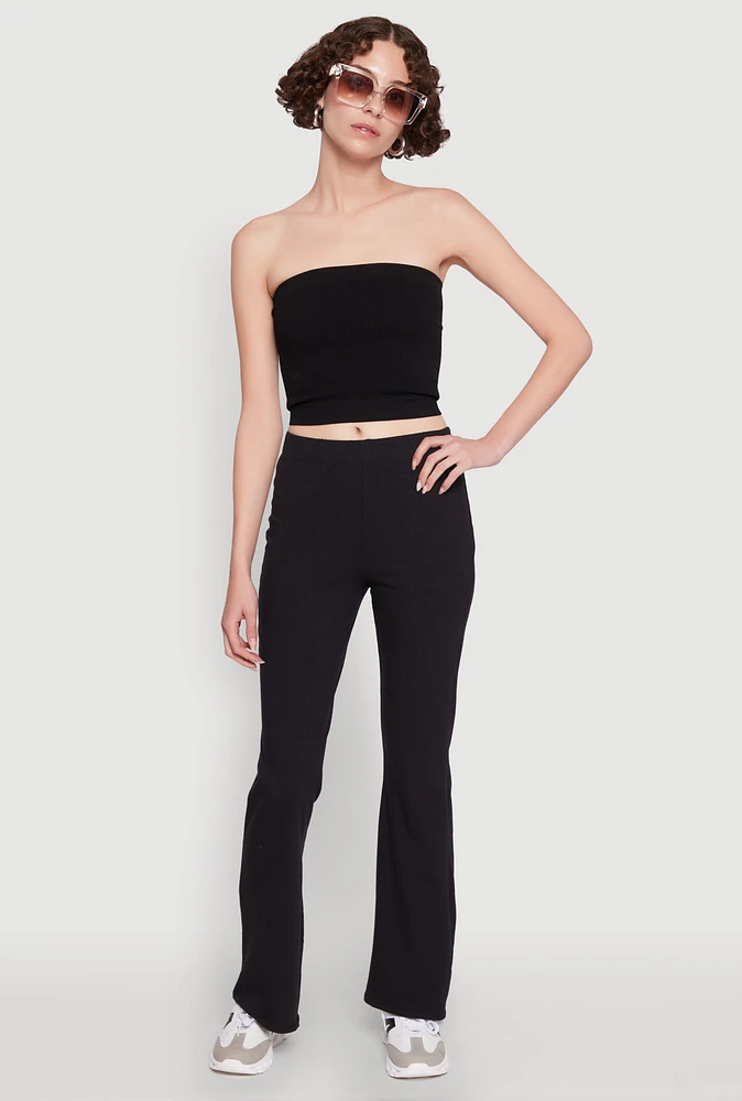 Womens Ribbed Knit Seamless Tube Top, Black, Size M-L