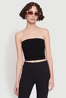 Womens Ribbed Knit Seamless Tube Top, Black, Size M-L