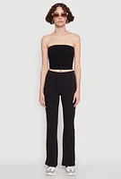Womens Ribbed Knit Seamless Tube Top, Black, Size M-L