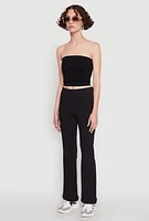 Womens Ribbed Knit Seamless Tube Top, Black, Size M-L
