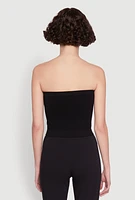 Womens Ribbed Knit Seamless Tube Top, Black, Size M-L