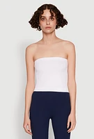 Womens Ribbed Knit Seamless Tube Top, White, Size S-M