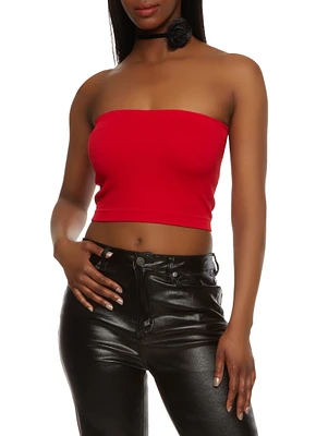 Womens Seamless Basic Bandeau Top, Red, Size S-M