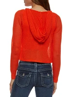 Womens Pointelle Zip Front Hoodie, Orange, Size L