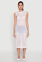 Womens Sleeveless Pointelle Knit Maxi Top, White, Size XL