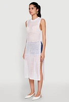 Womens Sleeveless Pointelle Knit Maxi Top, White, Size XL