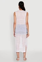Womens Sleeveless Pointelle Knit Maxi Top, White, Size XL