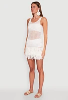 Womens Crochet Fringe Sleeveless Top, White, Size M