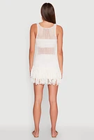Womens Crochet Fringe Sleeveless Top, White, Size M