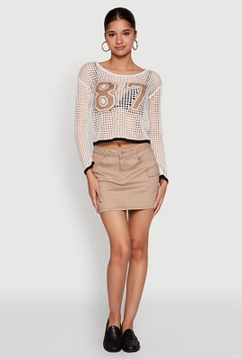 Womens 87 Crochet Long Sleeve Top, White, Size L