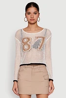 Womens 87 Crochet Long Sleeve Top, White, Size L