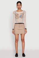 Womens 87 Crochet Long Sleeve Top, White, Size L