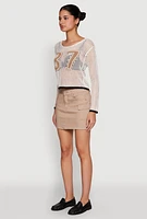 Womens 87 Crochet Long Sleeve Top, White, Size L