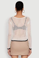 Womens 87 Crochet Long Sleeve Top, White, Size L
