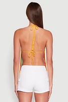 Womens Crochet Striped Fringe Halter Top, Multi,