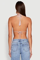 Womens Crochet Striped Fringe Halter Top,