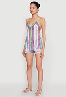 Womens Crochet Striped Fringe Halter Top,