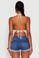 Womens Tie Back Crochet Fringe Halter Top, M