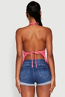 Womens Tie Back Crochet Fringe Halter Top,