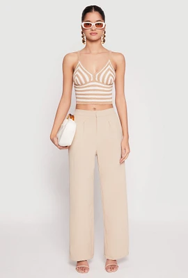 Womens Crochet Striped Crop Top,