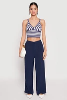 Womens Crochet Striped Crop Top,