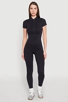Womens Seamless Half Zip Catsuit, Black, Size S-M