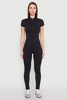 Womens Seamless Half Zip Catsuit, Black, Size S-M